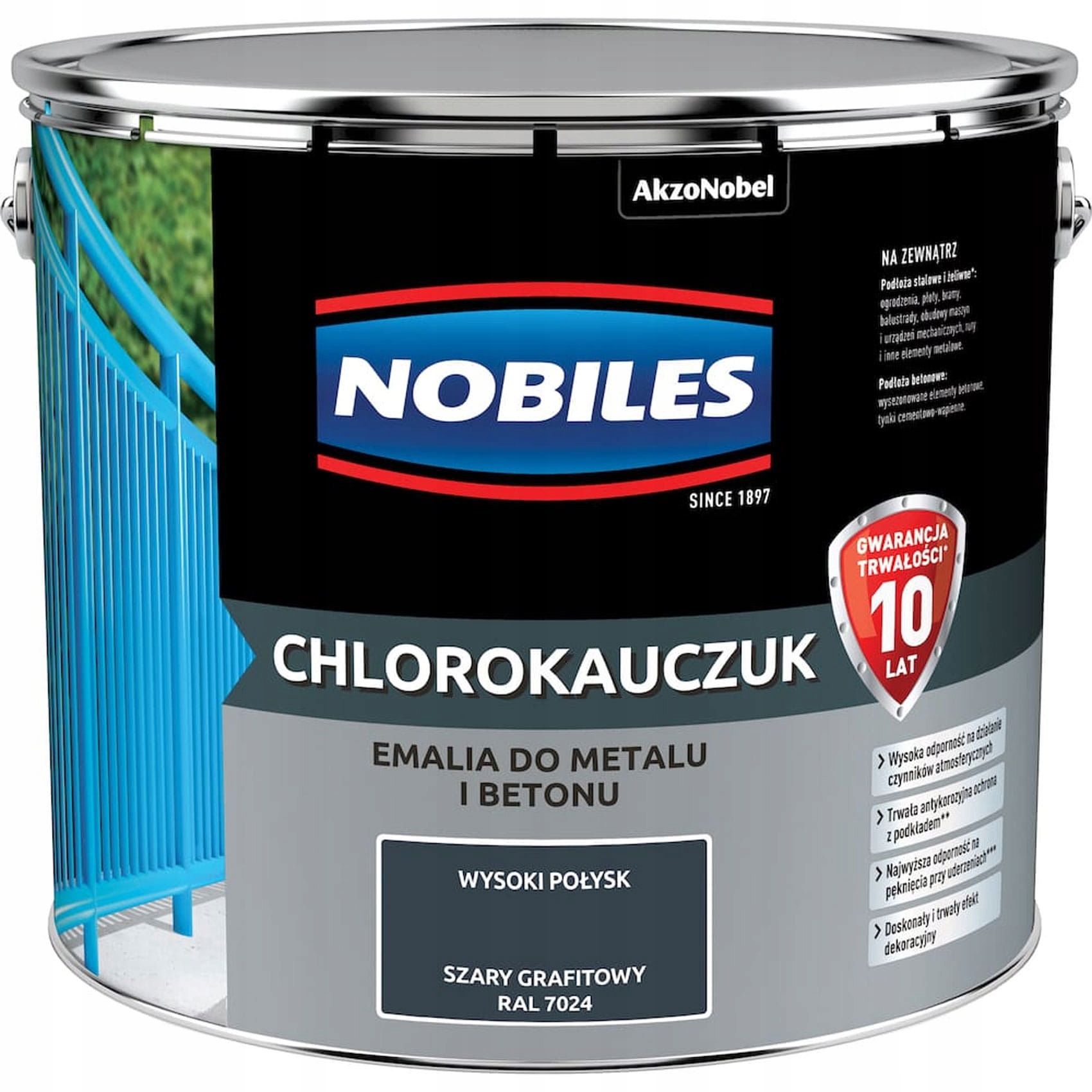 Nobiles chlórkaučukový smalt na kov, 10 l, odtiene sivej a striebornej, lesklý